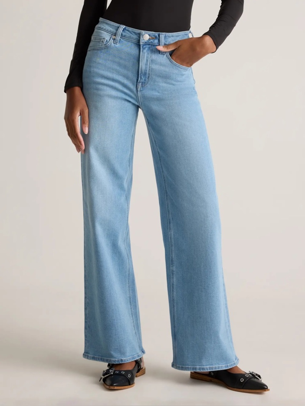QUINCE Bella Stretch Wide Leg Jeans in Frosted Blue